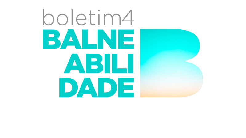 Banner com a palavra Balneabilidade em caixa alta na cor azul turquesa, ao lado de um simbolo da letra B, palavra bolteim4 em cinza, fundo do banner em branco.
